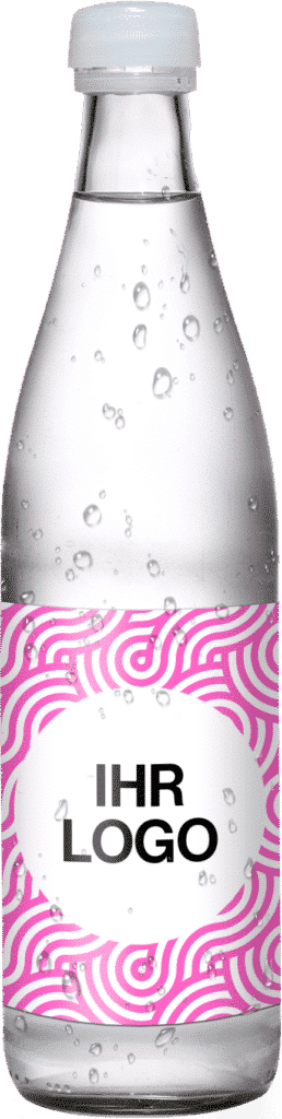 Glasflasche mit einem Aufkleber als Platzhalter für Ihr individuelles Logo